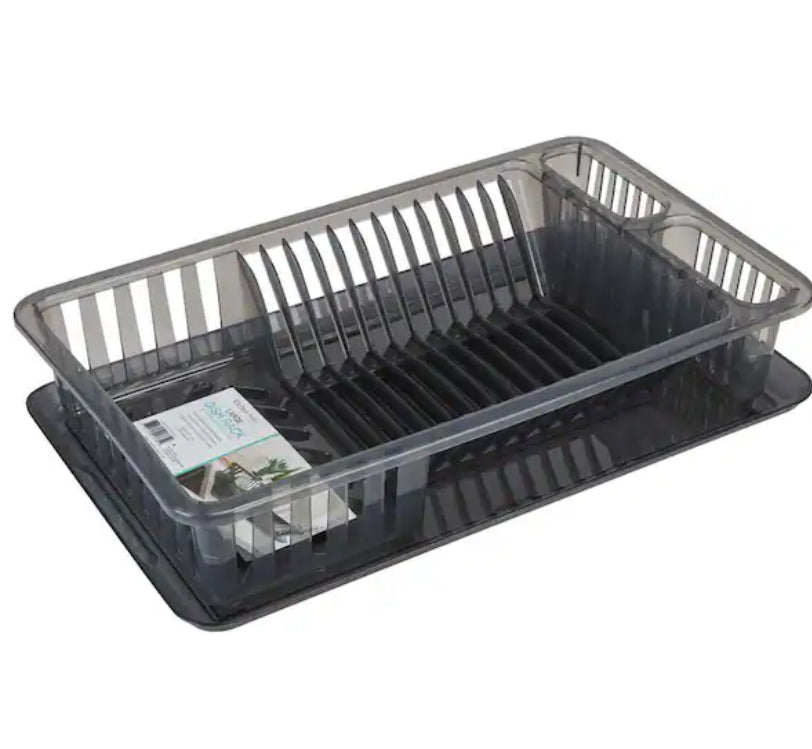 Large Dish Rack with Tray in Smoke Grey