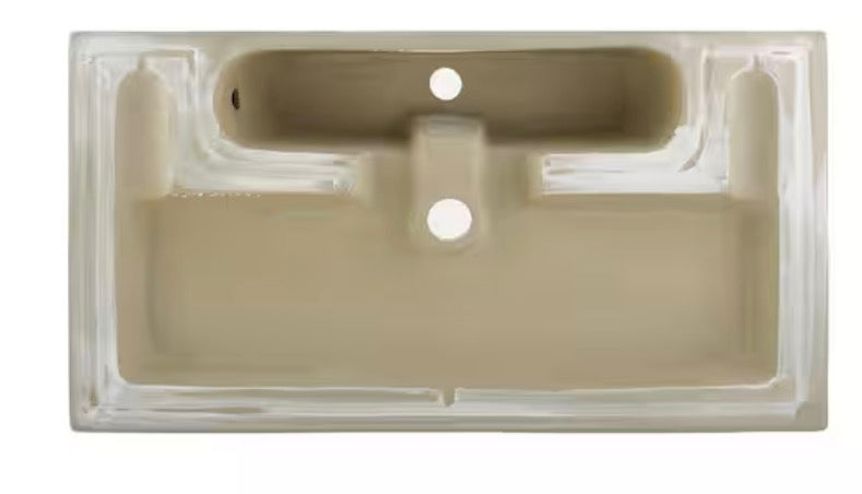 Glossy White Ceramic Rectangle Voltaire Wide Wall Hung Vessel Sink