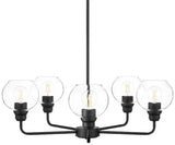 Florabelle 5-Light Chandelier Matte Black Clear Globe Glass Shades
