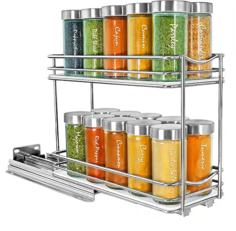 Slide Out Spice Rack Pull Out Cabinet Organizer 4-1/4 in. Wide - Double, Chrome