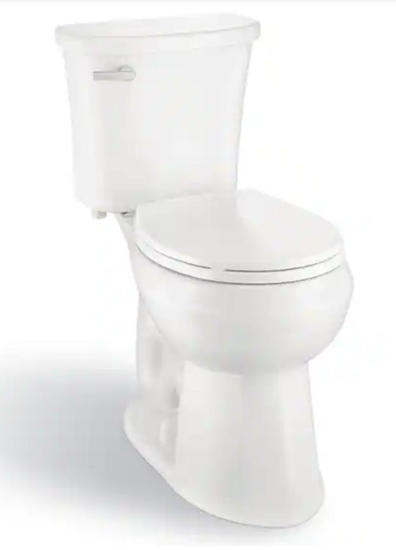 Power Flush 12 inch Rough In Two-Piece 1.28 GPF Single Flush Round Toilet in White Seat Included