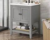 23.70 in. W x 17.80 in. D x 33.60 in. H Gray Modern Bathroom Vanity Ceramic Sink Top with Solid Wood Frame Shelf
