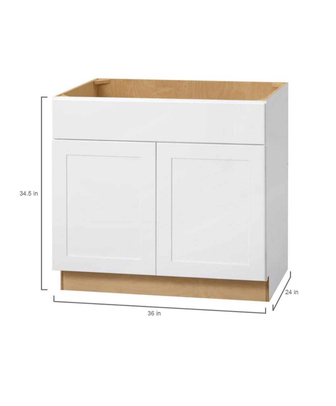 Avondale Shaker Alpine White Ready to Assemble Plywood 36 in Sink Base Kitchen Cabinet (36 in W x 24 in D x 34.5 in H)
