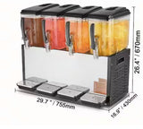 4 Tanks 12L Commercial Beverage Dispenser, Juice Tea Drink Machine, 510W Stainless Steel, 45Â°F-54Â°F Cooling