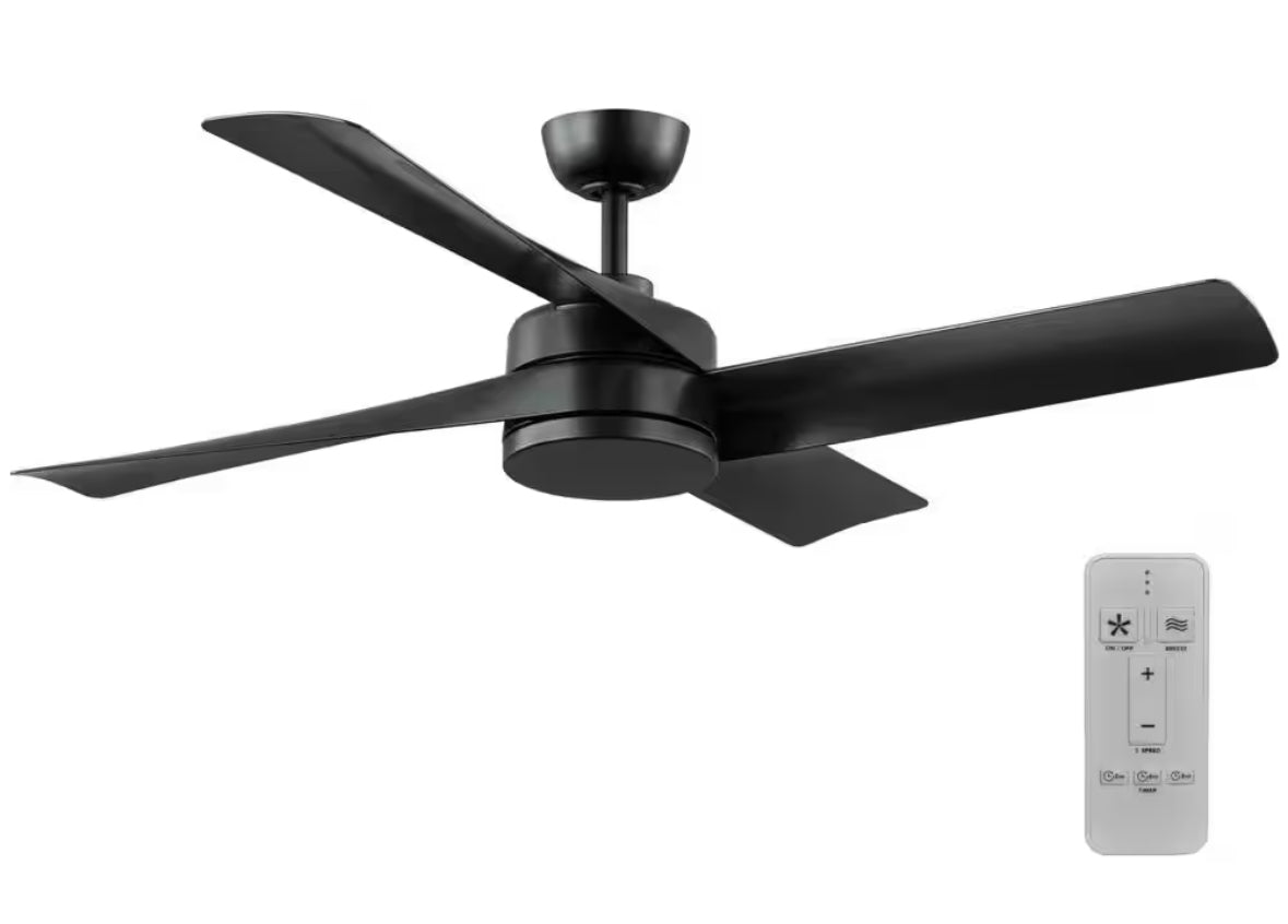Baymore 52 in. Indoor/Outdoor Matte Black Ceiling Fan with Remote Control Included