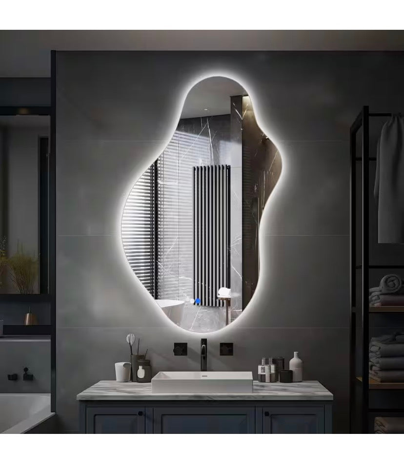 24 in. W x 43 in. H Asymmetrical Frameless LED Light Anti-Fog 3-Colors Dimmable Irregular Wall Mirror