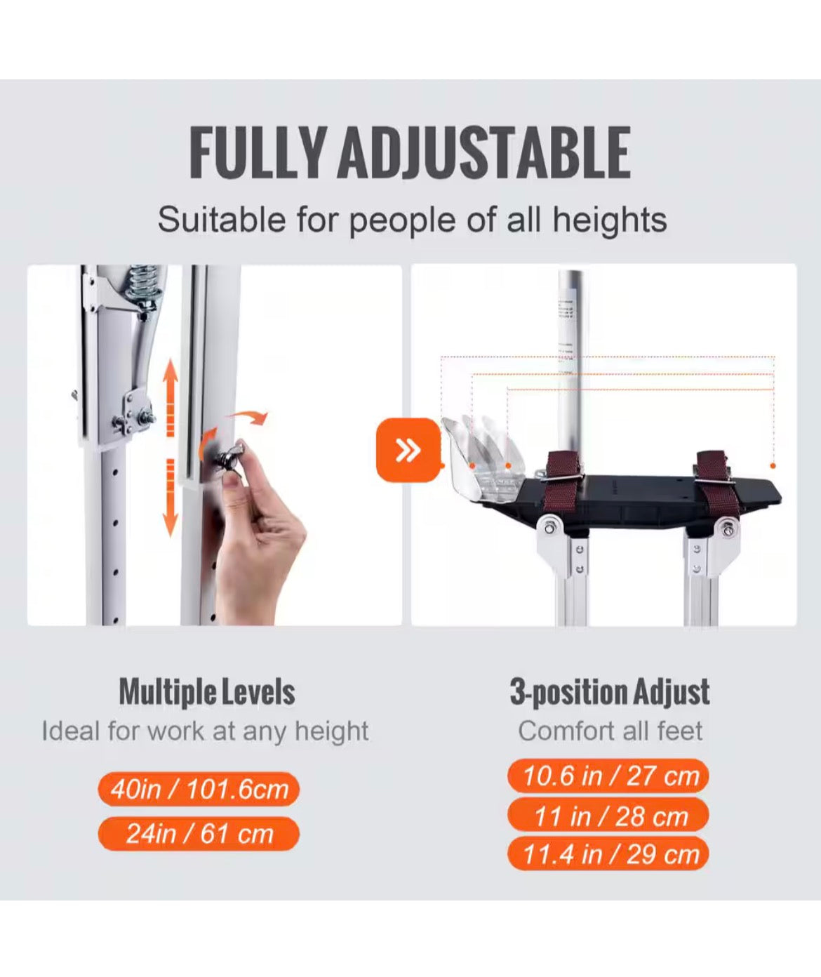 Drywall Stilts 24 in. to 40 in. Adjustable Aluminum Tool Stilts Durable and Non-slip Work Stilts