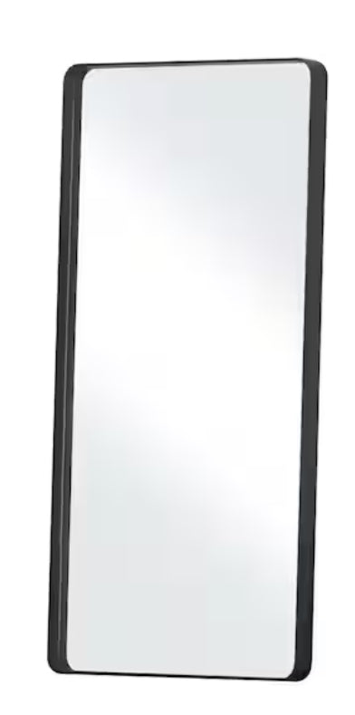 24 in. W x 71 in. H Rectangular Modern Black Aluminum Framed Rounded Full Length Mirror