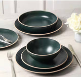 Lauren 32-Piece Dark Green Stoneware Full Set (Service for 8)