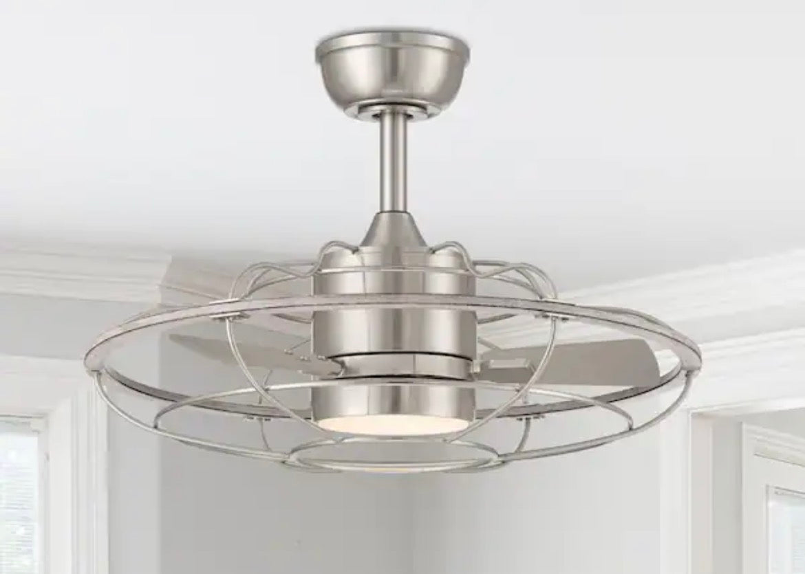 Elvara 23 in. Integrated LED Indoor Brushed Nickel Mid-Century Fandelier with 5 White Light Settings and Remote Control