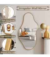 20 in. W x 36 in. H Irregular Gold Aluminum Alloy Framed Asymmetrical Wall Mirror