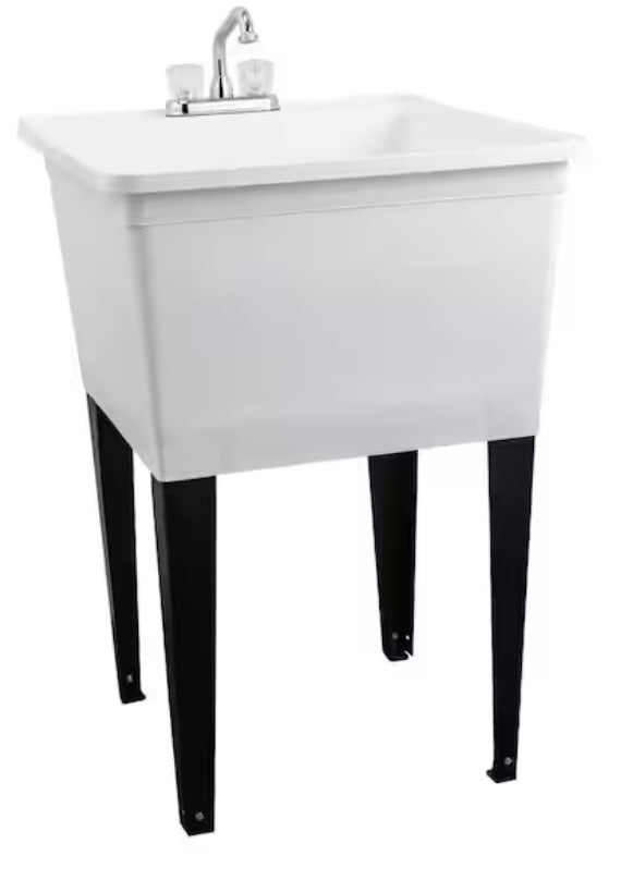 24.75 in. x 22.88 in. White Thermoplastic Freestanding Utility Sink with Chrome Finish Faucet
