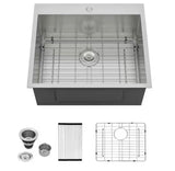 25 in. D x 22 in. W x 12 in. H Drop-In Laundry/Utility Sink Single Bowl 16-Gauge Stainless Steel with Strain Basket