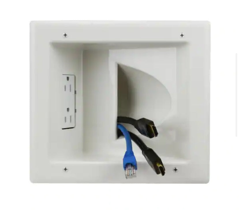 White 1-Gang 1-Decorator/Rocker/1-Duplex;Cable Pass-Through Wall Plate (1-Pack)