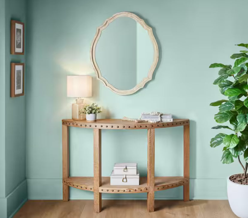 24 in. W x 29 in. H Medium French Country Oval Natural Wood Ornate Framed Mirror