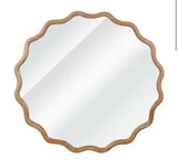 36 in. W x 36 in. H Wavy Round Solid Wood Framed Bathroom Mirror Wall Mirror in Natural Wood Brown