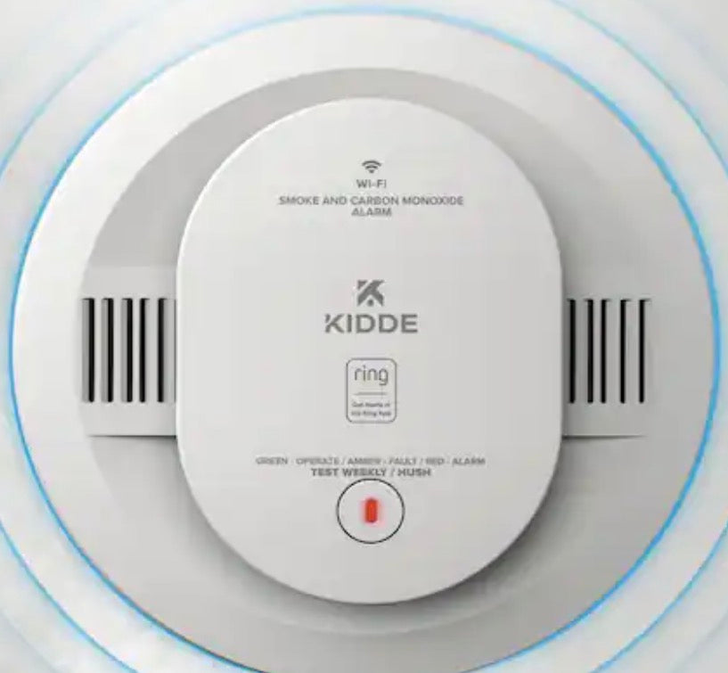 Hardwired Ring App Enabled Smart Smoke Detector with AA Backup Battery, Voice Alerts, Interconnected Alarm