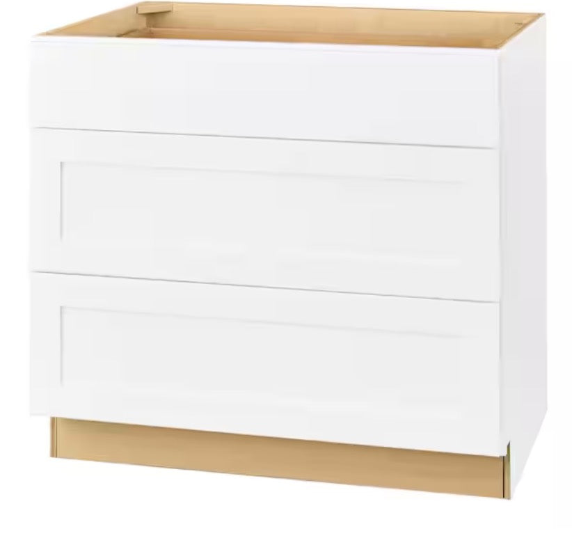 Avondale Shaker Alpine White Ready to Assemble Plywood 36 in Drawer Base Cabinet (36 in W x 24 in D x 34.5 in H)