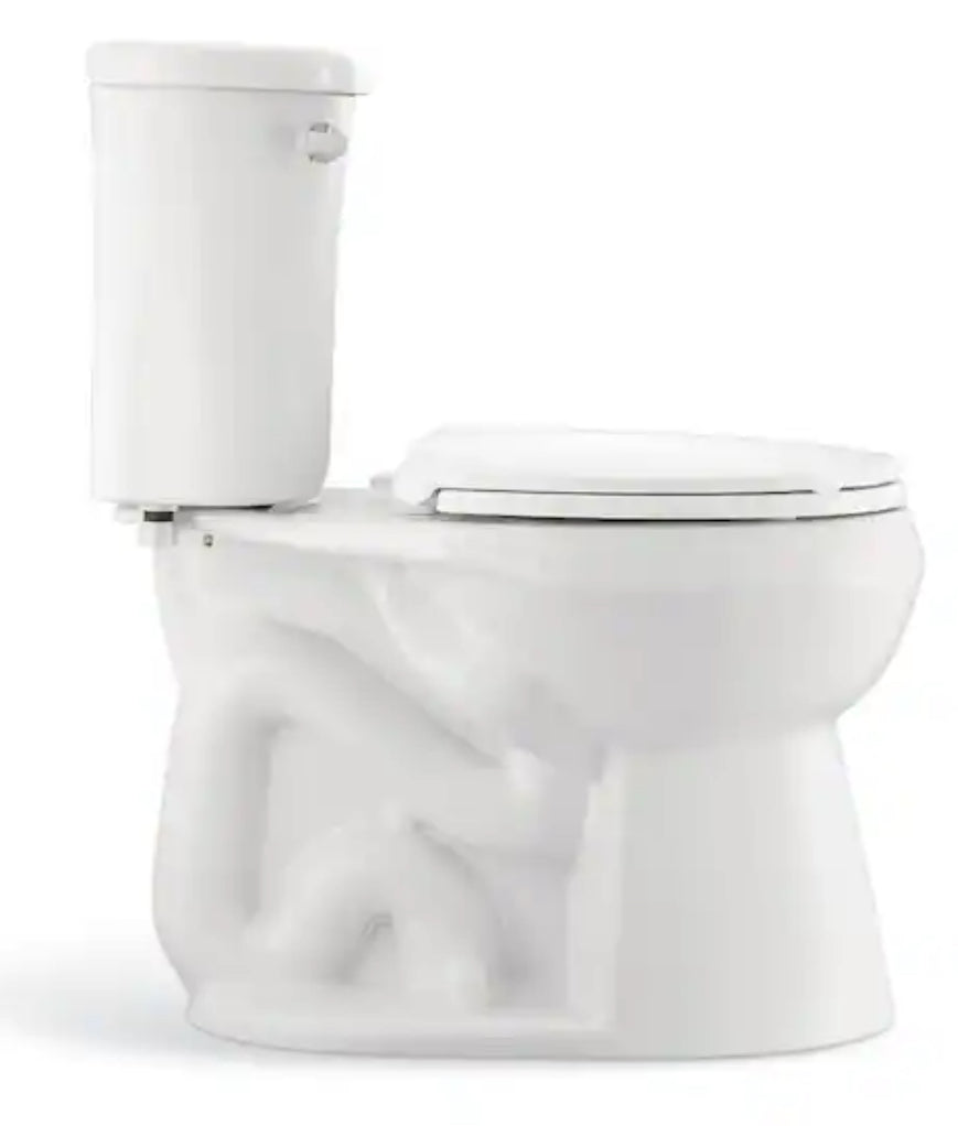 Power Flush 12 inch Rough In Two-Piece 1.28 GPF Single Flush Round Toilet in White Seat Included
