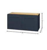 Avondale 30 in. W x 12 in. D x 15 in. H Ready to Assemble Plywood Shaker Wall Bridge Kitchen Cabinet in Ink Blue