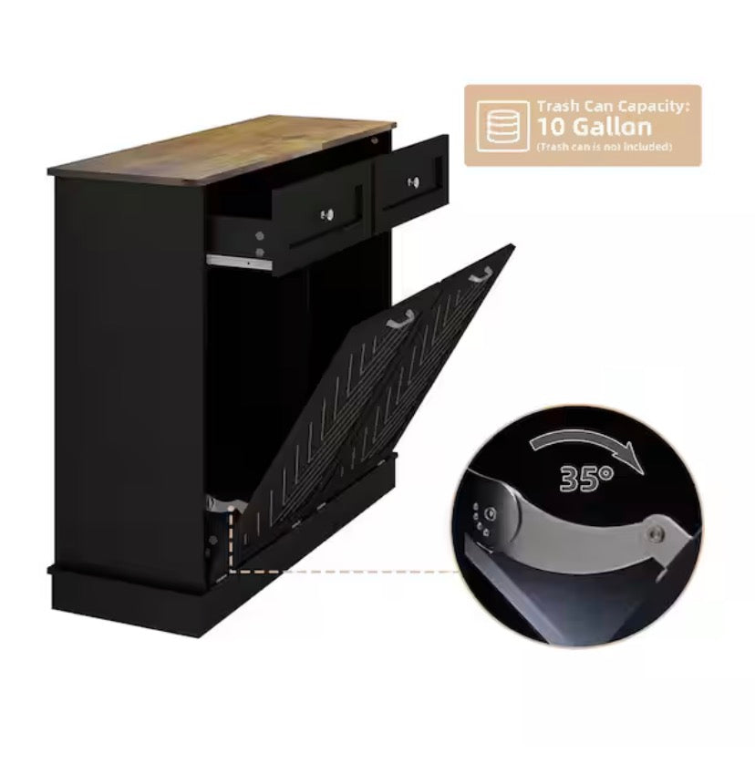 39.4 in. W x 13.5 in. D x 36 in. H in Black MDF Assemble Pull Out Kitchen Cabinet with Drawer Recycling Trash Cabinet