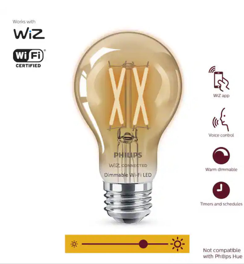 40-Watt Equivalent A19 LED Smart Wi-Fi Light Bulb Amber (2000K) powered by WiZ (1-Pack)