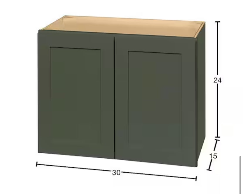 Avondale 30 in. W x 15 in. D x 24 in. H Ready to Assemble Plywood Shaker Wall Bridge Kitchen Cabinet in Fern Green