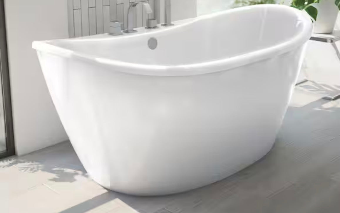 Caspian 60 in. x 32 in. Acrylic Freestanding Soaking Bathtub with Center Drain in White