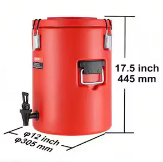 Stainless Steel Insulated Beverage Dispenser 4.5 gal. 17.2L Hot and Cold Drink Food-Grade for Restaurant Shop (Red)