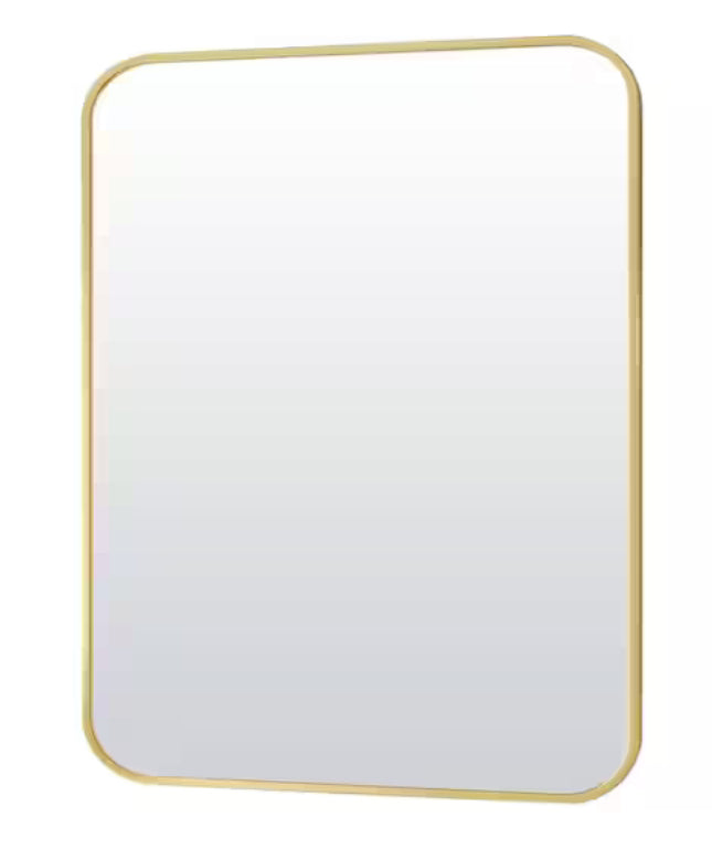 30 in. W x 40 in. H Rectangular Modern Aluminum Alloy Framed Rounded Gold Wall Mirror