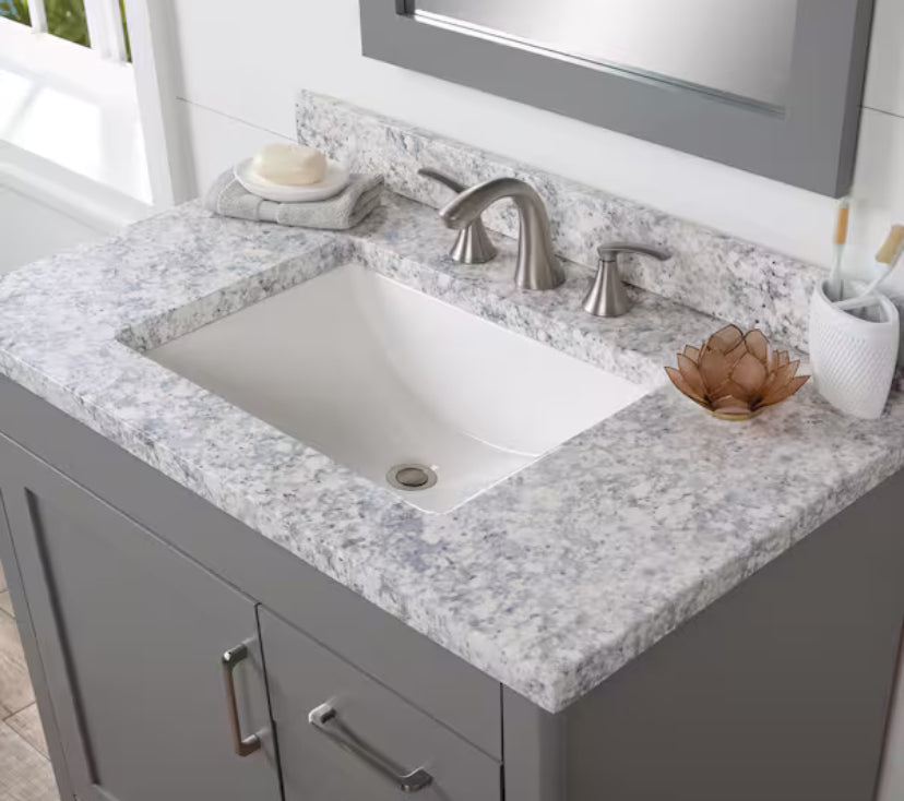 37 in. W x 22 in. D Cultured Marble White Rectangular Single Sink Vanity Top in Everest
