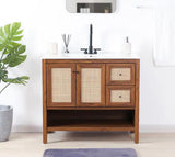 Jasper 36 in. W x 18 in. D x 33 in. H Rattan Modern Coastal 2-Shelf Bath Vanity Cabinet without Top in Walnut