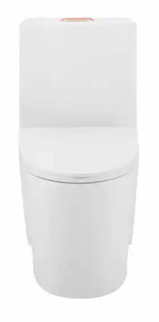 St. Tropez 1-piece 1.1/1.6 GPF Dual Vortex Flush Elongated Toilet in Glossy White with Rose Gold Hardware, Seat Included