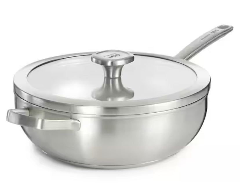 Graphite 11 in. 18/10 Stainless Steel Wok Pan 5.2 qt. with Glass Lid, All Cooktop Compatible