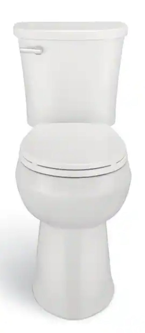 Power Flush 12 inch Rough In Two-Piece 1.28 GPF Single Flush Round Toilet in White Seat Included