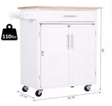 White Rolling Kitchen Island Cart with Drawer, Interior Cabinet and Towel Rack
