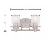 Truitt 14.2 in. 2-Light Brushed Nickel Modern Transitional Vanity with Frosted and Clear Edge Glass Shades