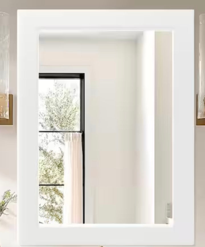 24 in. W x 32 in. H Classic White Rectangular Wood Frame Bathroom Mirror Vanity Wall Mirror / Full Body Mirror