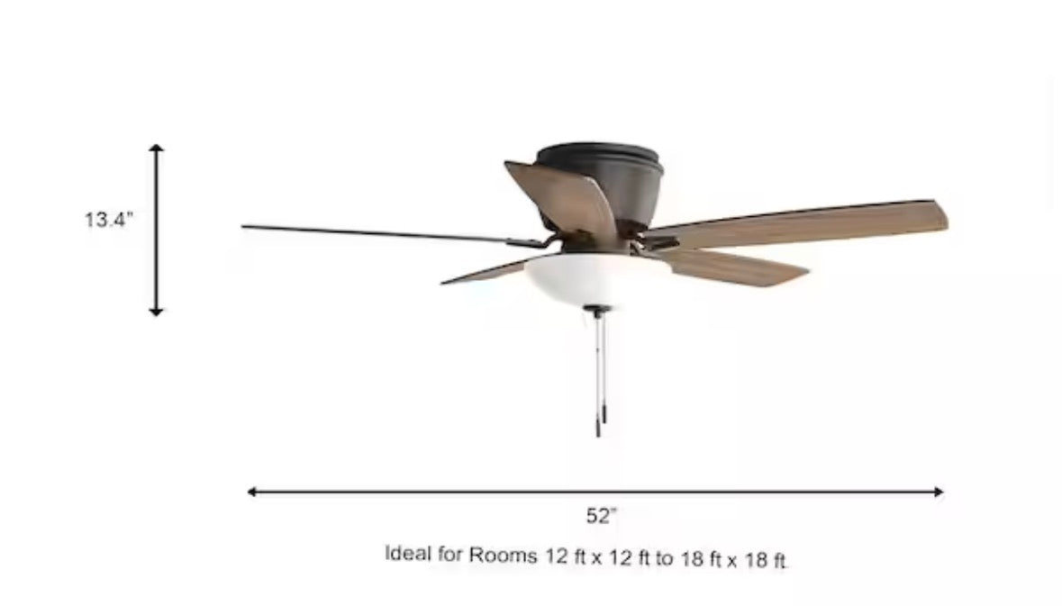 Melrose 52 in. Indoor LED Hugger Bronze Dry Rated Ceiling Fan with Light Kit and 5 Reversible Blades