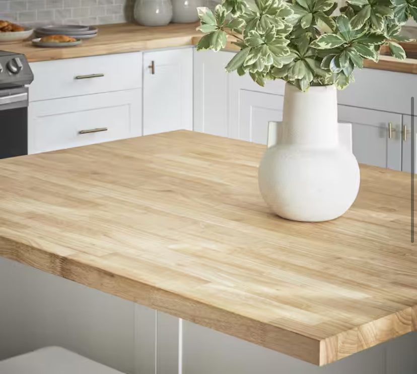 8 ft. L x 25 in. D Unfinished Hevea Solid Wood Butcher Block Countertop With Square Edge
