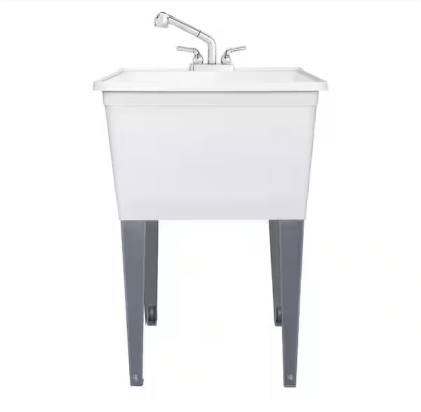 24 in. W x 24 in. D x 35 in. H Freestanding Laundry/Utility Sink in White with Stainless Steel Pull-Out Faucet