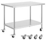 Stainless Steel Work Table 30 x 48 x 38 In., Silver Kitchen Prep Table with 4 Wheels, 3 Adjustable Height Levels