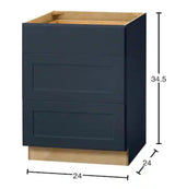 Avondale 24 in. W x 24 in. D x 34.5 in. H Ready to Assemble Plywood Shaker Drawer Base Kitchen Cabinet in Ink Blue