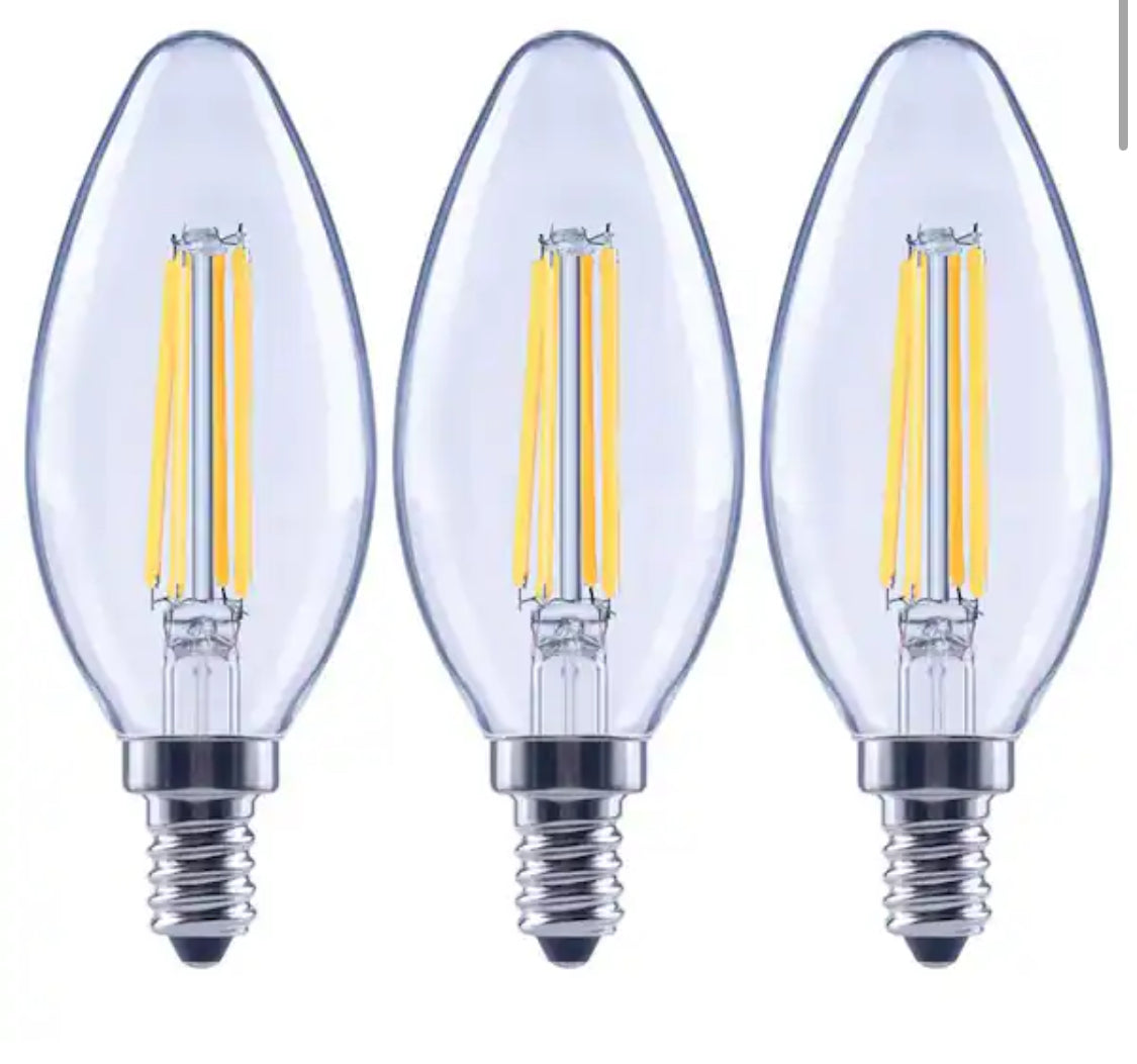 100-Watt Equivalent B11 Dimmable Blunt Tip E12 Candelabra Base Vintage Edison LED Light Bulb 3000K Bright White (3-Pack)