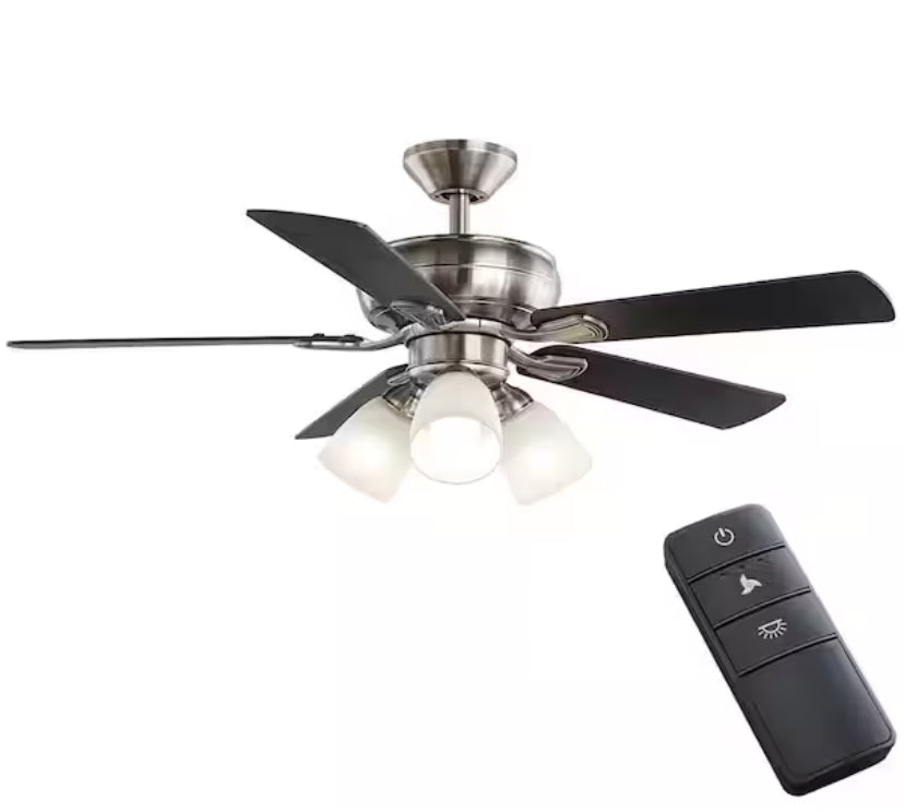 Riley 44 in. Indoor LED Brushed Nickel Ceiling Fan with Light Kit, 5 QuickInstall Reversible Blades and Remote Control