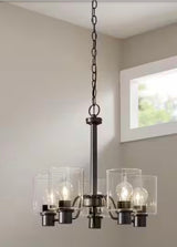 Castleford 5-Light Satin Bronze Chandelier with Clear Glass Shades For Dining Rooms