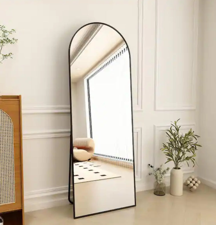18 in. W x 58 in. H Arched Black Modern Aluminum Alloy Framed Full Length Mirror Wall Mirror