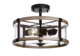 Richland 2-Light Grey Wood Semi Flush Mount Clear Seedy Glass