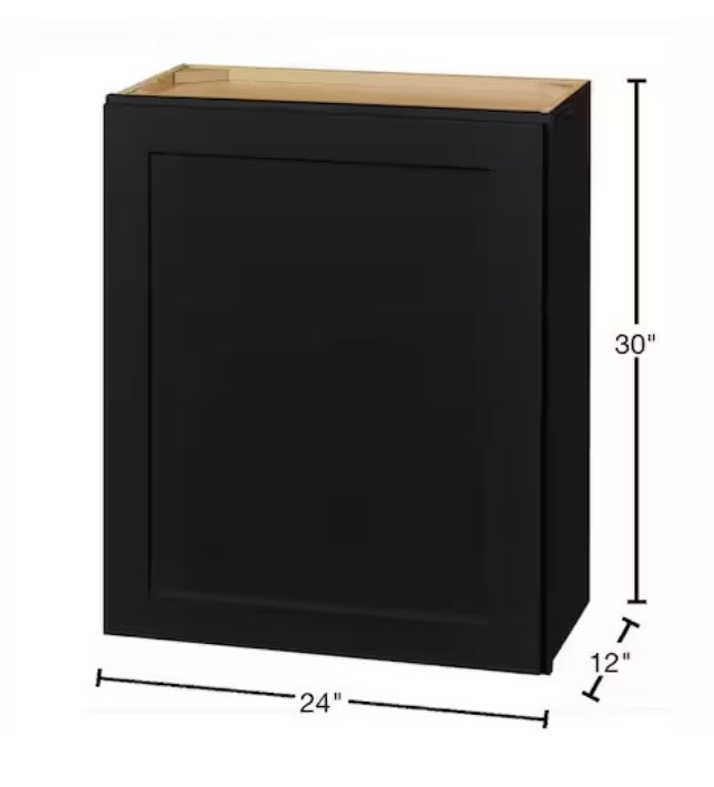 Avondale 24 in. W x 12 in. D x 30 in. H Plywood Shaker Wall Kitchen Cabinet in Raven Black