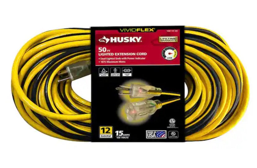 VividFlex 50 ft. 12/3 Heavy Duty Indoor/Outdoor Extension Cord with Lighted End, Yellow